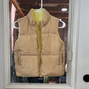 Reversible Beige Puffer Vest with Lime Lining